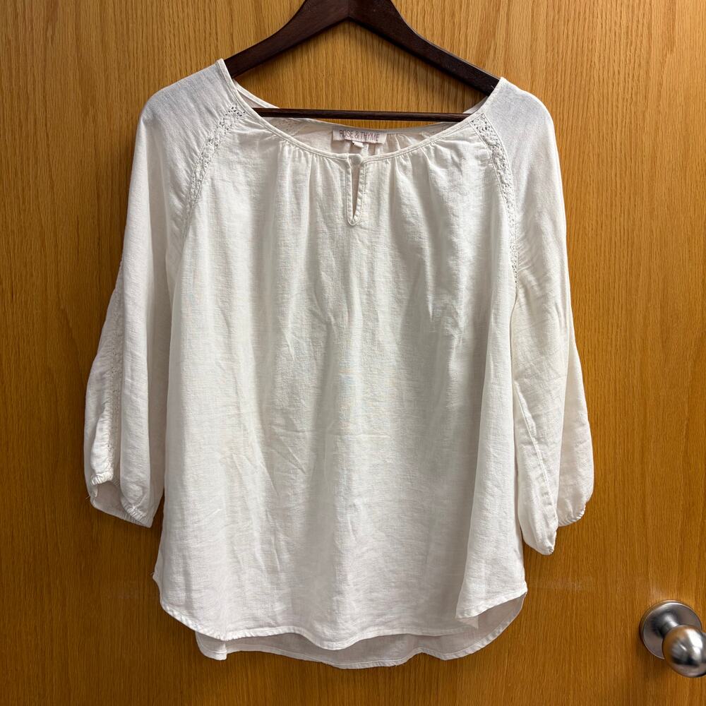 ROSE & THYME Peasant Boho Linen-Blend Top Crochet Lace Cottagecore Victorian XL